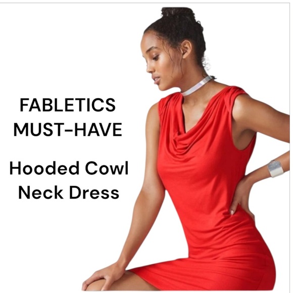 Fabletics Ivana Cover-Up Vibrant Red Cowl Neck Mini Dress Size Medium - Picture 1 of 10
